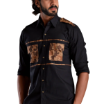 Classic Black Hunting Shirt with Camouflage Pockets | Premium Men's Sportswear | Outdoor Design | Comfortable Cotton Fabric | Size 36-44